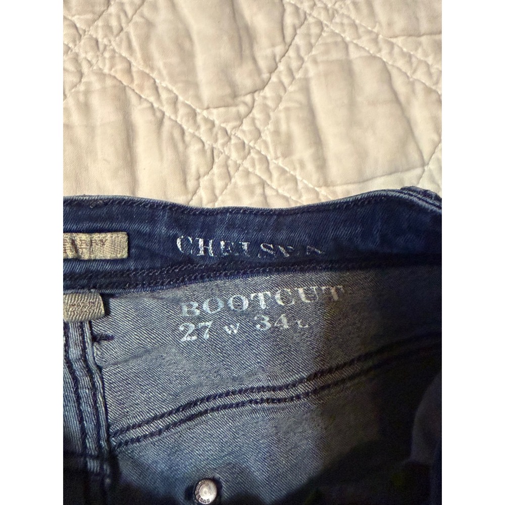 Burberry Brit Bootcut Jeans Womens 27 Blue Chelsea Beaded Knight Logo Denim - Picture 7 of 13